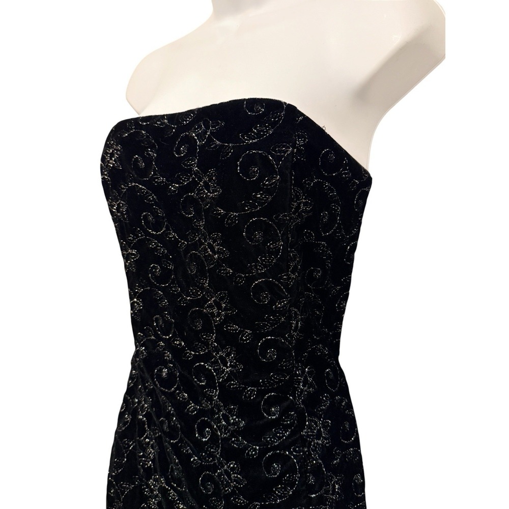Scott McClintock Gown 10 Vintage Velvet Strapless Maxi Black Silver Embroidered - Picture 4 of 9